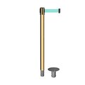 Montour Line Stanchion Belt Barrier Removable Base Pol.Brass Post 9ft.Lt Grn Belt MX630R-PB-LGN-90